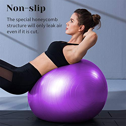 Fitness Pelota de Ejercicio, ZoneYan Pelota de Yoga Embarazo, Pelota de Pilates 55 Cm/65 Cm/75 Cm con Inflador, Anti Explosión, Antideslizante, Púrpura, Silla de Bola de Oficina, Fitness en Casa