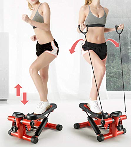 Fitness twist stepper, máquina de adelgazamiento femenina, equipo de fitness multifuncional escalonado con potentes bandas de entrenamiento de resistencia de brazo de empuje hidráulico doble, para e