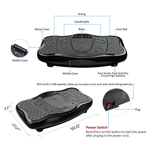FITTIME Plataforma Vibratoria de Masaje con Motor Silencioso de 200W y Altavoz Bluetooth Complemento Deportivo Multifunción para Adelgazar Tonificar y Relajar Músculos sin Esfuerzo ni Sudor