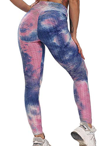FITTOO Leggings Push Up Mujer Mallas Pantalones Deportivos Alta Cintura Elásticos Yoga Fitness #1 Azul& Rosa S