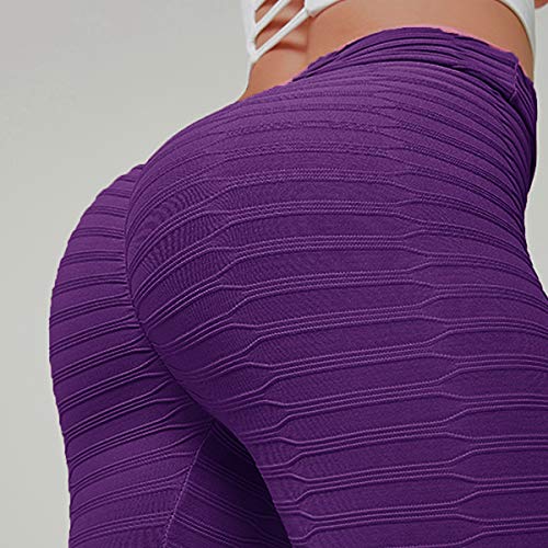 FITTOO Leggings Push Up Mujer Mallas Pantalones Deportivos Alta Cintura Elásticos Yoga Fitness #2 Morado Chica