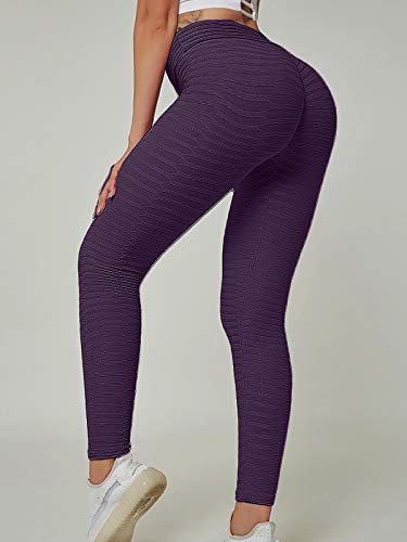 FITTOO Leggings Push Up Mujer Mallas Pantalones Deportivos Alta Cintura Elásticos Yoga Fitness #2 Morado Chica