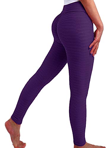 FITTOO Leggings Push Up Mujer Mallas Pantalones Deportivos Alta Cintura Elásticos Yoga Fitness #2 Morado Chica