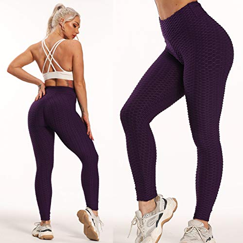 FITTOO Leggings Push Up Mujer Mallas Pantalones Deportivos Alta Cintura Elásticos Yoga Fitness Morado L