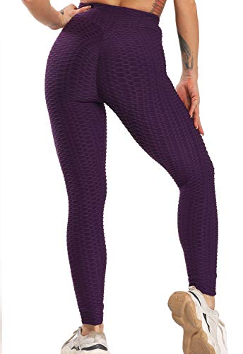 FITTOO Leggings Push Up Mujer Mallas Pantalones Deportivos Alta Cintura Elásticos Yoga Fitness Morado L