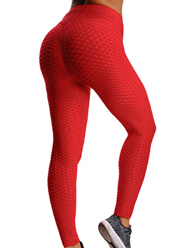 FITTOO Leggings Push Up Mujer Mallas Pantalones Deportivos Alta Cintura Elásticos Yoga Fitness Rojo S