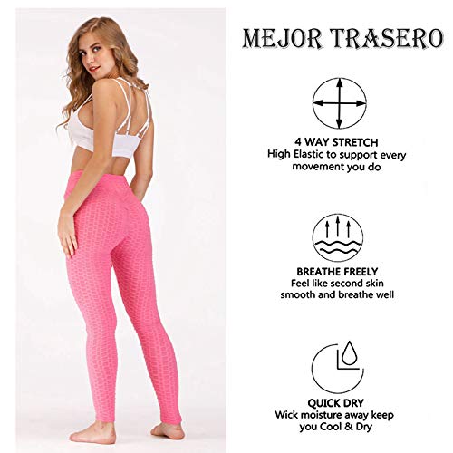 FITTOO Leggings Push Up Mujer Mallas Pantalones Deportivos Alta Cintura Elásticos Yoga Fitness  Rosa M