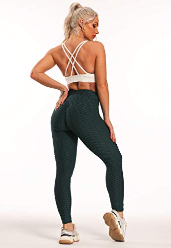 FITTOO Leggings Push Up Mujer Mallas Pantalones Deportivos Alta Cintura Elásticos Yoga Fitness Verde XS
