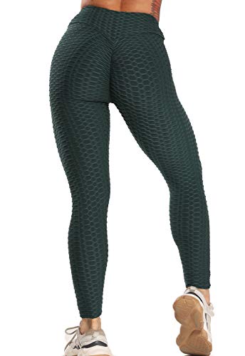 FITTOO Leggings Push Up Mujer Mallas Pantalones Deportivos Alta Cintura Elásticos Yoga Fitness Verde XS