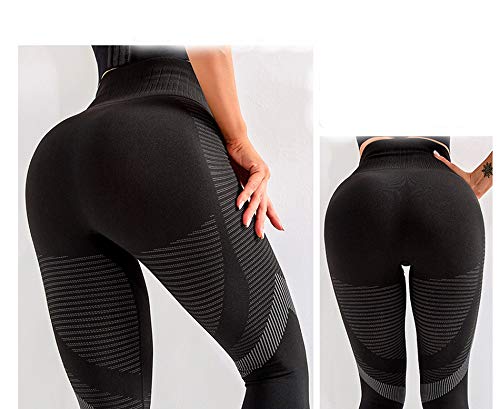 FITTOO Leggings Sin Costuras Corte de Malla Mujer Pantalon Deportivo Alta Cintura Yoga Elásticos Fitness Seamless #4 Negro Medium