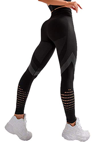 FITTOO Leggings Sin Costuras Corte de Malla Mujer Pantalon Deportivo Alta Cintura Yoga Elásticos Fitness Seamless #4 Negro Medium