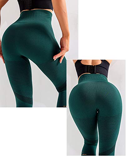 FITTOO Leggings Sin Costuras Corte de Malla Mujer Pantalon Deportivo Alta Cintura Yoga Elásticos Fitness Seamless #4 Verte Oscuro Small