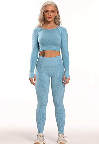 FITTOO Leggings Sin Costuras Mujer Pantalon Deportivo Alta Cintura Yoga Elásticos Seamless #6 Azul Small