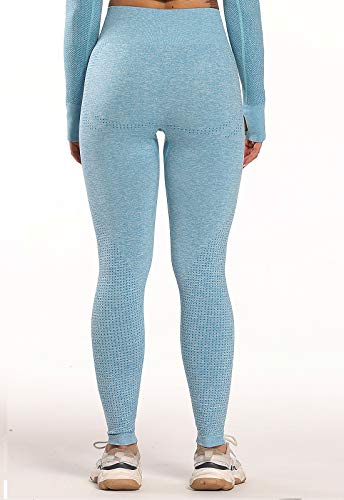 FITTOO Leggings Sin Costuras Mujer Pantalon Deportivo Alta Cintura Yoga Elásticos Seamless #6 Azul Small