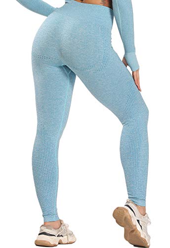 FITTOO Leggings Sin Costuras Mujer Pantalon Deportivo Alta Cintura Yoga Elásticos Seamless #6 Azul Small