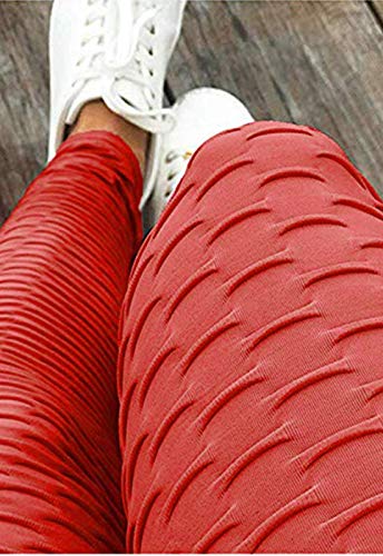 FITTOO Mallas 3/4 Leggings Capris Mujer Pantalones Yoga Alta Cintura Elásticos Super Suave #1 Rojo L
