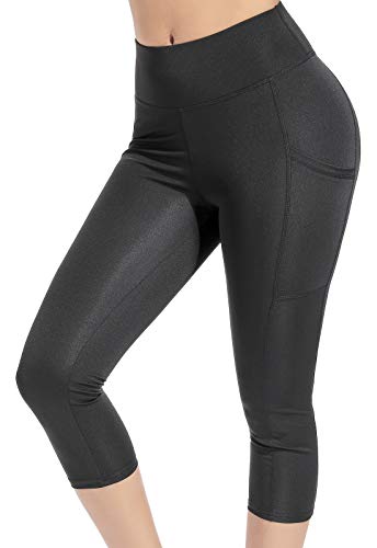 FITTOO Mallas 3/4 Leggings Mujer Pantalones de Yoga Alta Cintura Elásticos y Transpirables Negro S