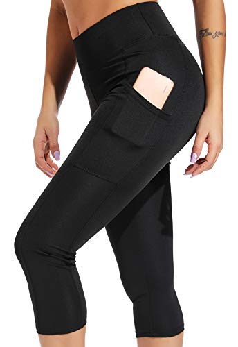 FITTOO Mallas 3/4 Leggings Mujer Pantalones de Yoga Alta Cintura Elásticos y Transpirables Negro S