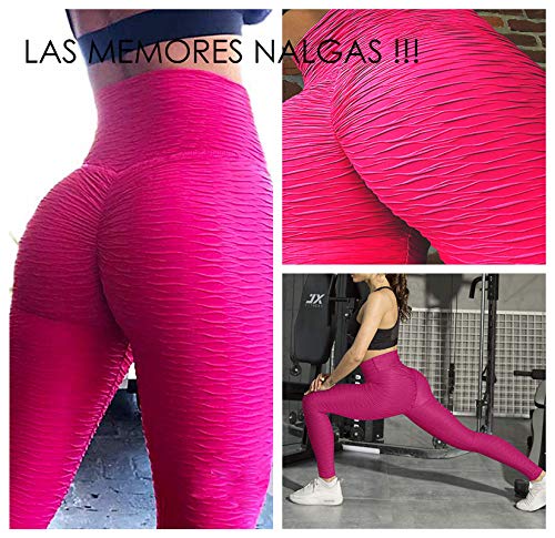 FITTOO Mallas Leggings Mujer Pantalones Deportivos oga Alta Cintura Elásticos Transpirables Rosa Fucsia L