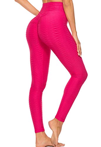 FITTOO Mallas Leggings Mujer Pantalones Deportivos oga Alta Cintura Elásticos Transpirables Rosa Fucsia L