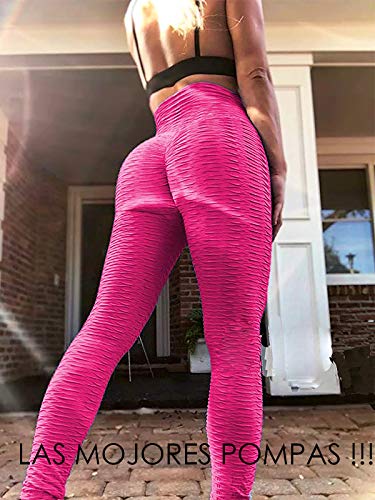 FITTOO Mallas Leggings Mujer Pantalones Deportivos oga Alta Cintura Elásticos Transpirables Rosa Fucsia L