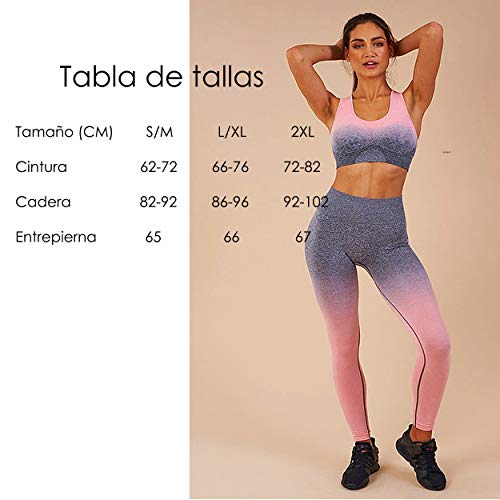 FITTOO Mallas Leggings Mujer Pantalones Deportivos Yoga Alta Cintura Elásticos y Transpirables Rosa 2XL&3XL