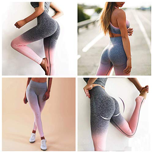 FITTOO Mallas Leggings Mujer Pantalones Deportivos Yoga Alta Cintura Elásticos y Transpirables Rosa 2XL&3XL