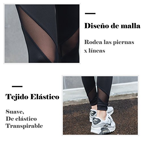 FITTOO Mallas Leggings Mujer Yoga de Alta Cintura Elásticos y Transpirables para Yoga Running Fitness36k #6 Negro Medium