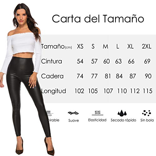 FITTOO Mujeres PU Leggins Cuero Brillante Pantalón Elásticos Pantalones para MujerG300-2 Negro Mate 2XL