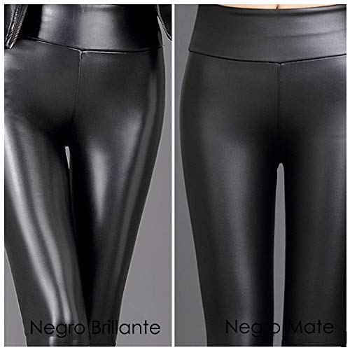 FITTOO Mujeres PU Leggins Cuero Brillante Pantalón Elásticos Pantalones para MujerG300-2 Negro Mate XS