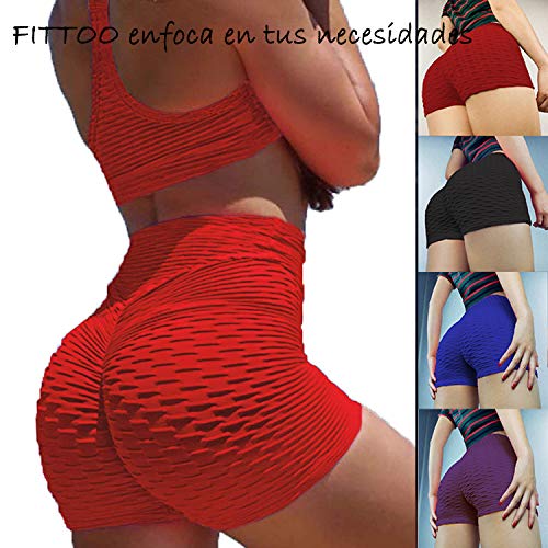 FITTOO Pantalones Cortos Leggings Mujer Mallas Yoga Alta Cintura Elásticos Push Up Suave