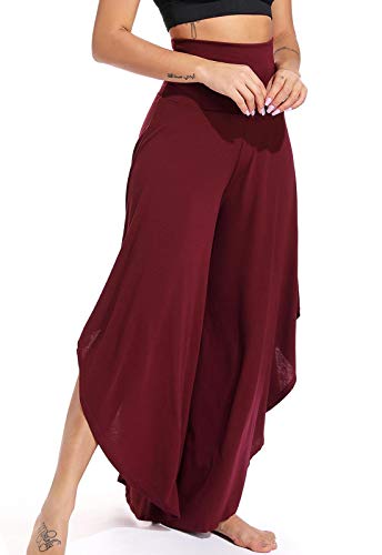 FITTOO Pantalones De Yoga Sueltos Cintura Alta Mujer Pantalones Largos Deportivos Suaves y Cómodos 740,Rojo,XL