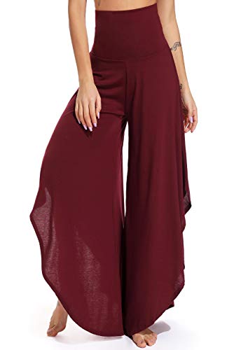FITTOO Pantalones De Yoga Sueltos Cintura Alta Mujer Pantalones Largos Deportivos Suaves y Cómodos 740,Rojo,XL
