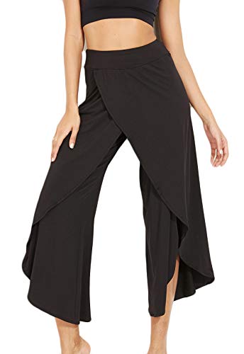 FITTOO Pantalones De Yoga Sueltos Cintura Alta Mujer Pantalones Largos Deportivos Suaves y Cómodos1080#4 Negro M