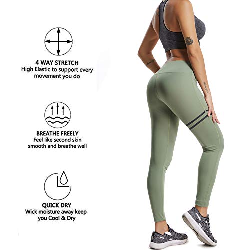 FITTOO Pantalones Deportivos Leggings Mujer Yoga de Alta Cintura Elásticos y Transpirables para Running Fitness Yoga con Gran Elásticos630 Verde M