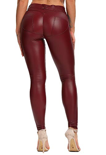 FITTOO PU Leggings Cuero Imitación Pantalón Elásticos Cintura Alta Push Up para Mujer #1 Bolsillo Falso Poca Terciopelo Rojo M FITTOO PU Leggings Cuero Imitación Pantalón Elásticos Cintura Alta Push Up para Mujer #1 Bolsillo Falso Poca Terciopelo Rojo M