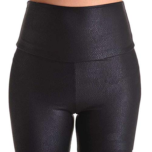 FITTOO PU Leggings Cuero Imitación Pantalón Elásticos Cintura Alta Push Up para Mujer #2 Clásico Negro Serpiente S
