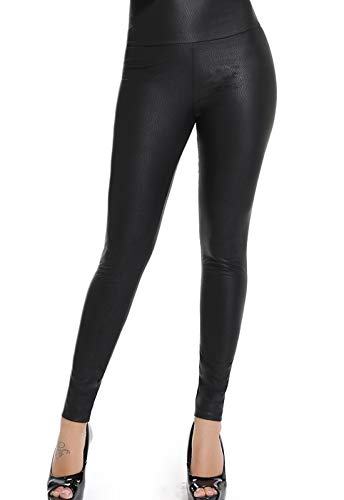 FITTOO PU Leggings Cuero Imitación Pantalón Elásticos Cintura Alta Push Up para Mujer #2 Clásico Negro Serpiente S