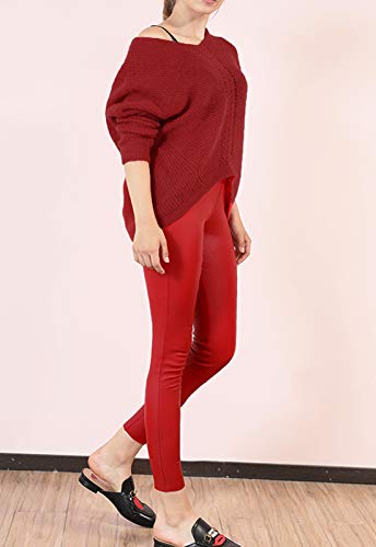 FITTOO PU Leggings Cuero Imitación Pantalón Elásticos Cintura Alta Push Up para Mujer #2 Clásico Rojo M