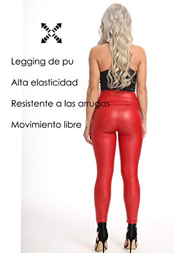 FITTOO PU Leggings Cuero Imitación Pantalón Elásticos Cintura Alta Push Up para Mujer #2 Clásico Rojo M