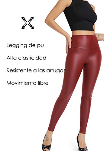 FITTOO PU Leggings Cuero Imitación Pantalón Elásticos Cintura Alta Push Up para Mujer #2 Clásico Rojo Oscuro XS FITTOO PU Leggings Cuero Imitación Pantalón Elásticos Cintura Alta Push Up para Mujer #2 Clásico Rojo Oscuro XS