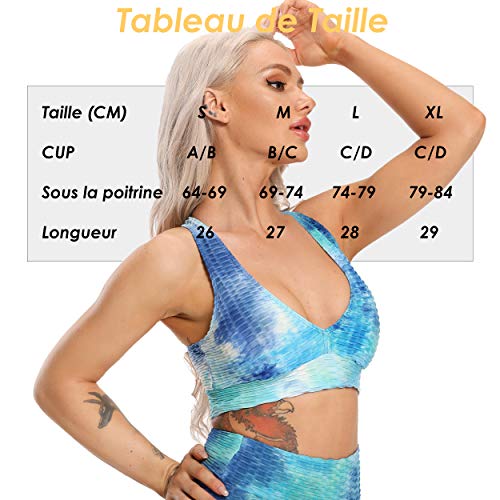 FITTOO Soutien-Gorge de Sport Femme Anti-Cellulite Tops Col V Yoga Haut de Maillot Tie-Dyed Bikini Pour Gym Fitness Plage Bra Push Up Débardeur