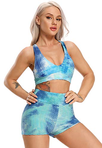 FITTOO Soutien-Gorge de Sport Femme Anti-Cellulite Tops Col V Yoga Haut de Maillot Tie-Dyed Bikini Pour Gym Fitness Plage Bra Push Up Débardeur