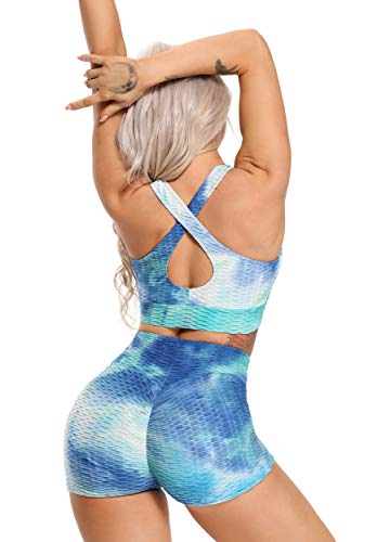 FITTOO Soutien-Gorge de Sport Femme Anti-Cellulite Tops Col V Yoga Haut de Maillot Tie-Dyed Bikini Pour Gym Fitness Plage Bra Push Up Débardeur