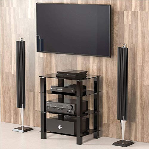 FITUEYES Mueble HiFi para Equipo de Música Mueble Auxiliar TV con 4 Estante de Vidrio Templado 60 x 45,5 x 77 cm