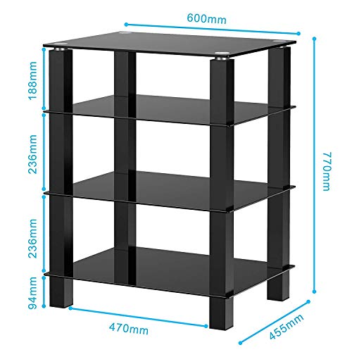 FITUEYES Mueble HiFi para Equipo de Música Mueble Auxiliar TV con 4 Estante de Vidrio Templado 60 x 45,5 x 77 cm FITUEYES Mueble HiFi para Equipo de Música Mueble Auxiliar TV con 4 Estante de Vidrio Templado 60 x 45,5 x 77 cm