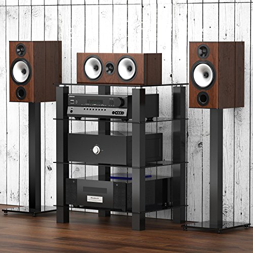 FITUEYES Mueble HiFi para Equipo de Música Mueble Auxiliar TV con 4 Estante de Vidrio Templado 60 x 45,5 x 77 cm FITUEYES Mueble HiFi para Equipo de Música Mueble Auxiliar TV con 4 Estante de Vidrio Templado 60 x 45,5 x 77 cm