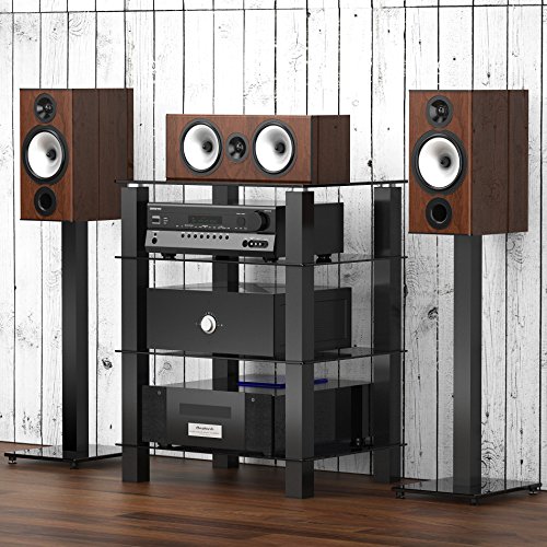 FITUEYES Mueble HiFi para Equipo de Música Mueble Auxiliar TV con 4 Estante de Vidrio Templado 60 x 45,5 x 77 cm