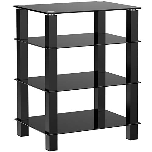 FITUEYES Mueble HiFi para Equipo de Música Mueble Auxiliar TV con 4 Estante de Vidrio Templado 60 x 45,5 x 77 cm FITUEYES Mueble HiFi para Equipo de Música Mueble Auxiliar TV con 4 Estante de Vidrio Templado 60 x 45,5 x 77 cm