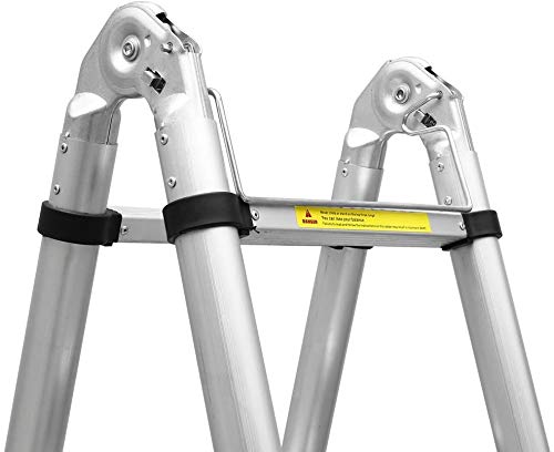 FIXKIT 5M(2,5M+2,5m) Escalera Plegable Aluminio, Escalera Telescópica, Escalera Alta Multifuncional Portátil para Loft,16 Escalones Antideslizantes y Ruedas en Parte Inferior, 150kg
